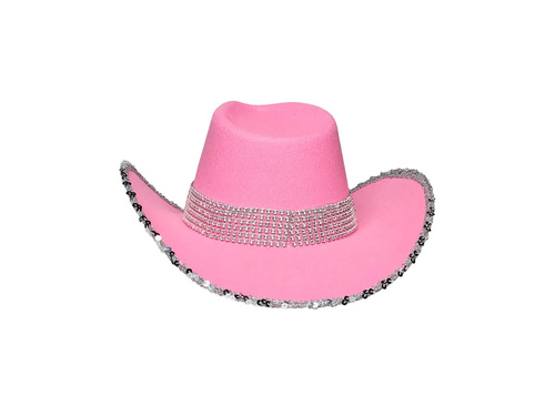 Kapelusz kowbojski z cekinami różowy - 1 szt.