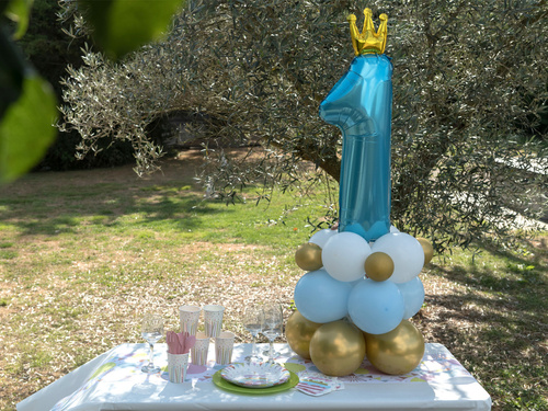 Zestaw balonów na roczek niebiesko-złoty - 19 szt.