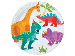 Talerzyki papierowe na urodziny Dino - 23 cm - 8 szt.