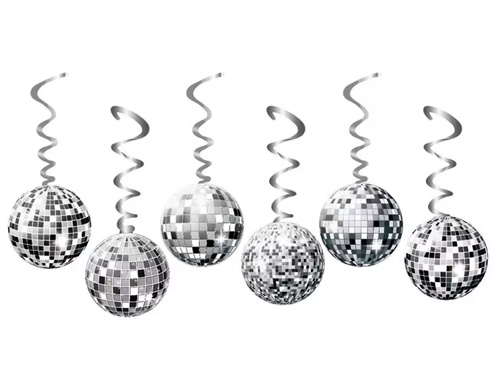 Dekoracja wisząca świderki Disco - srebrne - 6 szt.