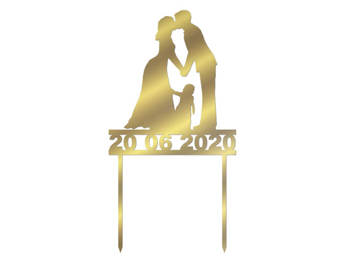 Topper z lustrzanej pleksi złoty na tort Młoda Para - 13 cm
