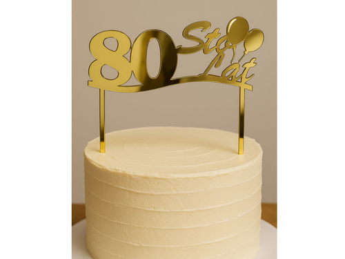 Topper z lustrzanej pleksi złoty na tort 80 urodziny