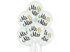 Balony pastelowe z nadrukiem weselnym Mr & Mrs - 12" - 6 szt.