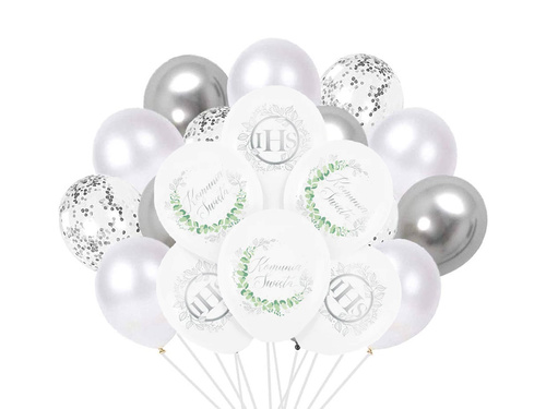 Zestaw balonów komunijnych biało-srebrny - 32 szt.