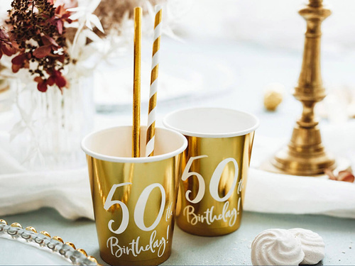 Kubeczki papierowe na pięćdziesiąte urodziny 50h Birthday! 220ml - 6 szt.