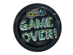 Talerzyki papierowe na urodziny Game over! - 23 cm - 8 szt.