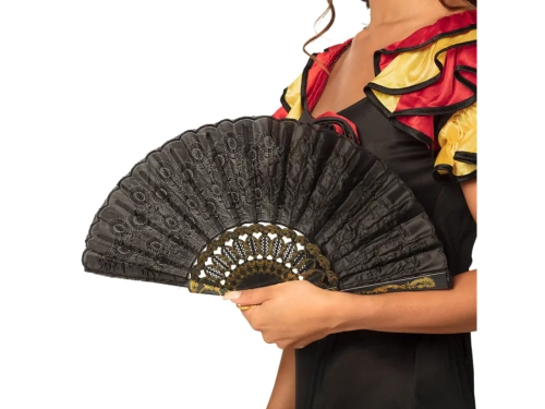 Wachlarz czarny ze złotymi zdobieniami - 1 szt.