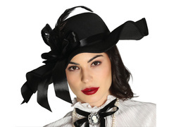 Kapelusz czarny z kokardą i piórkiem - 1 szt.