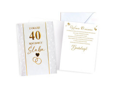Kartka prezentowa na 40 rocznicę ślubu z kopertą - 16.6 x 11.7 cm - 1 szt.