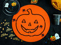 Talerzyki papierowe na Halloween Duszek, Kot i Dynia - 18 cm - 6 szt.
