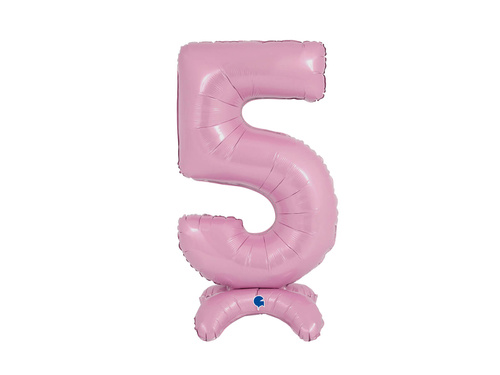 Balon foliowy stojący cyfra 5 pastelowa różowa - 64 cm - 1 szt.