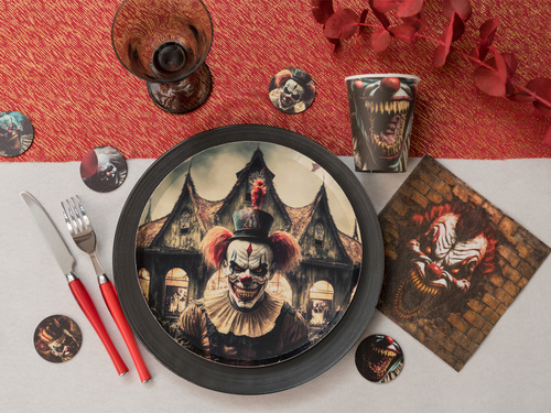 Kubeczki papierowe na Halloween Klaun Zabójca - 270 ml - 10 szt.