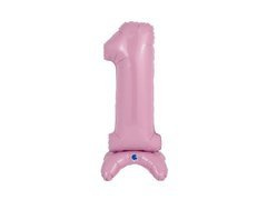 Balon foliowy stojący cyfra 1 pastelowa różowa -  64 cm - 1 szt.