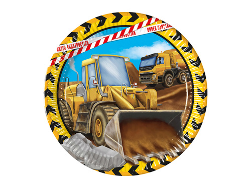 Talerzyki papierowe na urodziny Budowa - 23 cm - 8 szt.