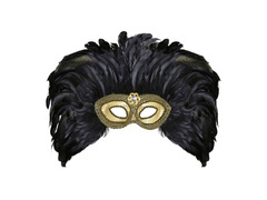Maska karnawałowa złota z piórami - 1 szt.