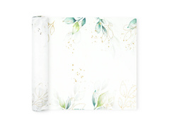 Dekoracja bieżnik na stół z zielonymi listkami - 28 cm x 275 cm - 1 szt.