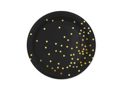 Talerzyki papierowe czarne w złote groszki - 18 cm - 6 szt.