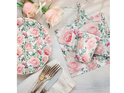 Kubeczki papierowe Róże - 250 ml - 8 szt.