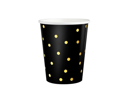 Kubeczki papierowe czarne w złote kropki - 220 ml - 6 szt.