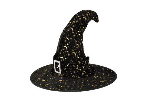 Kapelusz czarownicy w złote gwiazdki - 1 szt.