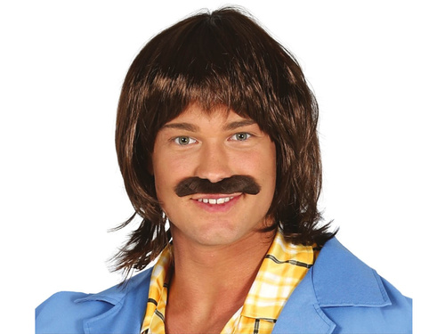 Peruka brązowa w zestawie z wąsami