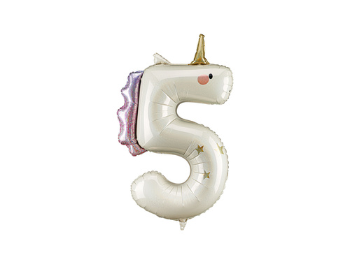 Balon foliowy jednorożec cyfra 5 - 93 cm - 1 szt.
