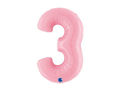 Balon foliowy cyfra 3 pastelowy różowy - 40" - 1 szt.