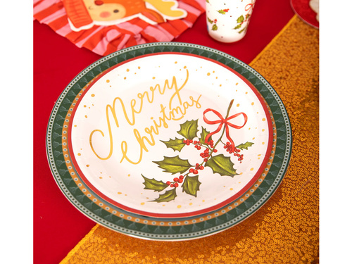 Talerzyki papierowe bożonarodzeniowe Ostrokrzew - 22,8 cm - 10 szt.