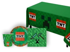 Zestaw obrus, kubeczki, serwetki i talerzyki papierowe Piksele - 45 szt.