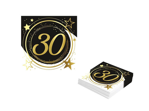 Serwetki na trzydzieste urodziny czarne - 33 cm - 12 szt.