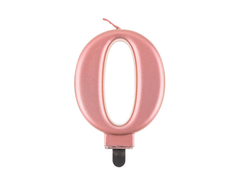 Świeczka cyferka metaliczna różowe złoto - 0 - zero