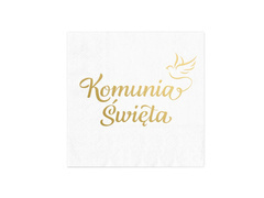 Serwetki ze złotym napisem Komunia Święta - 33 cm - 10 szt.
