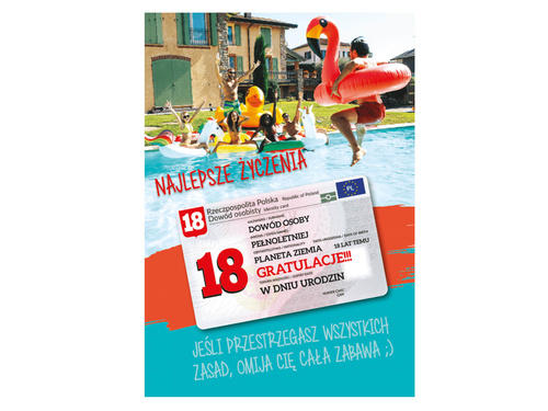 Kartka urodzinowa Najlepsze życzenia na osiemnastkę - 1 szt.