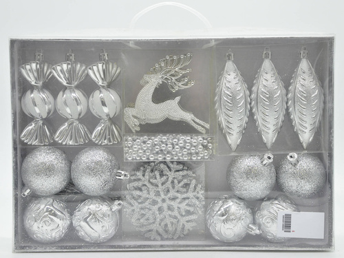 Dekoracje choinkowe srebrne - 27 szt.