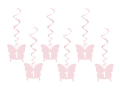 Dekoracja wisząca na roczek motylki różowe - 6 szt