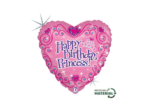 Balon foliowy serce Happy Birthday z tiarą księżniczki - 14" - 1 szt.