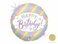 Balon foliowy Happy Birthday pastelowe paski - 46 cm - 1 szt.