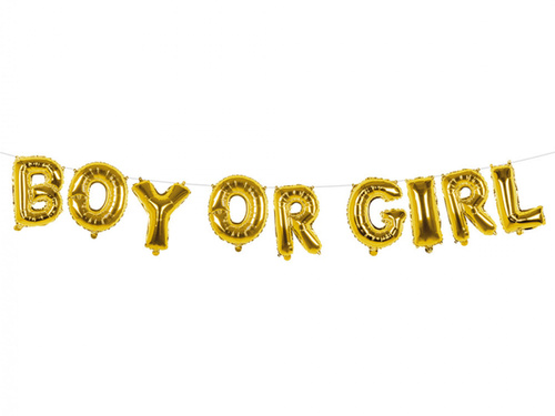 Balon foliowy girlanda Boy or Girl złoty - 4 m - 1 komplet