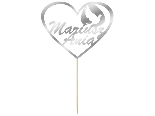 Topper na tort personalizowany - serce z imionami - 14 cm