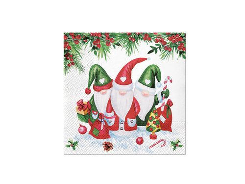 Serwetki bożonarodzeniowe Świąteczne Krasnale - 33 cm - 20 szt.