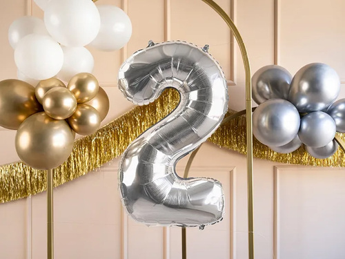 Balon foliowy cyfra 2 srebrna - 72 cm - 1 szt.
