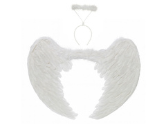 Zestaw skrzydła anioła białe 80 x 60 cm oraz Aureolka