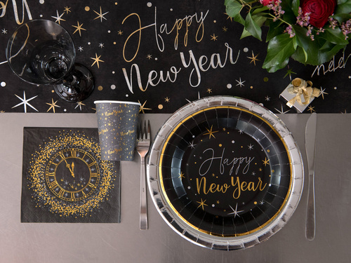 Kubeczki papierowe na Sylwestra Happy New Year - czarne - 270 ml - 10 szt.