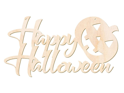 Zawieszka drewniana Happy Halloween z Dynią - 19 cm - 1 szt.