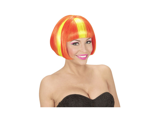 Peruka Valentina neonowożółta z pomarańczowymi pasemkami