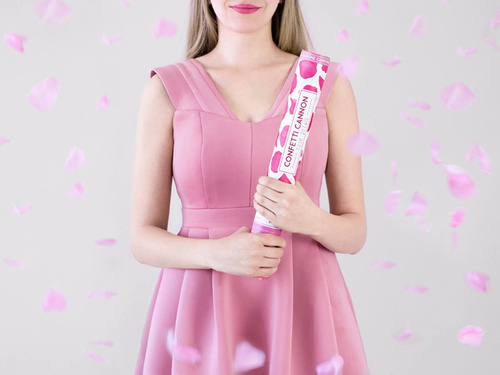 Tuba strzelająca, różowe sztuczne płatki róż, 40cm, 1 szt.