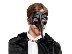 Maska karnawałowa z długim nosem - czarna - 1 szt.