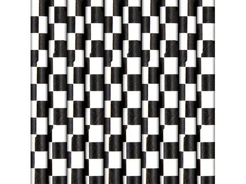 Słomki urodzinowe Szachownica - 19,5 cm - 10 szt.