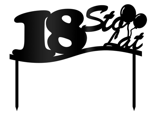 Topper z pleksi czarny na tort 18 urodziny - 1 szt.