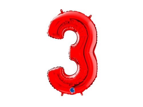 Balon foliowy cyfra 3 czerwona - 66 cm - 1 szt.
